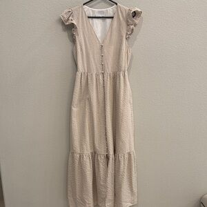 Sugarlips Cream and Beige Striped Maxi Dress